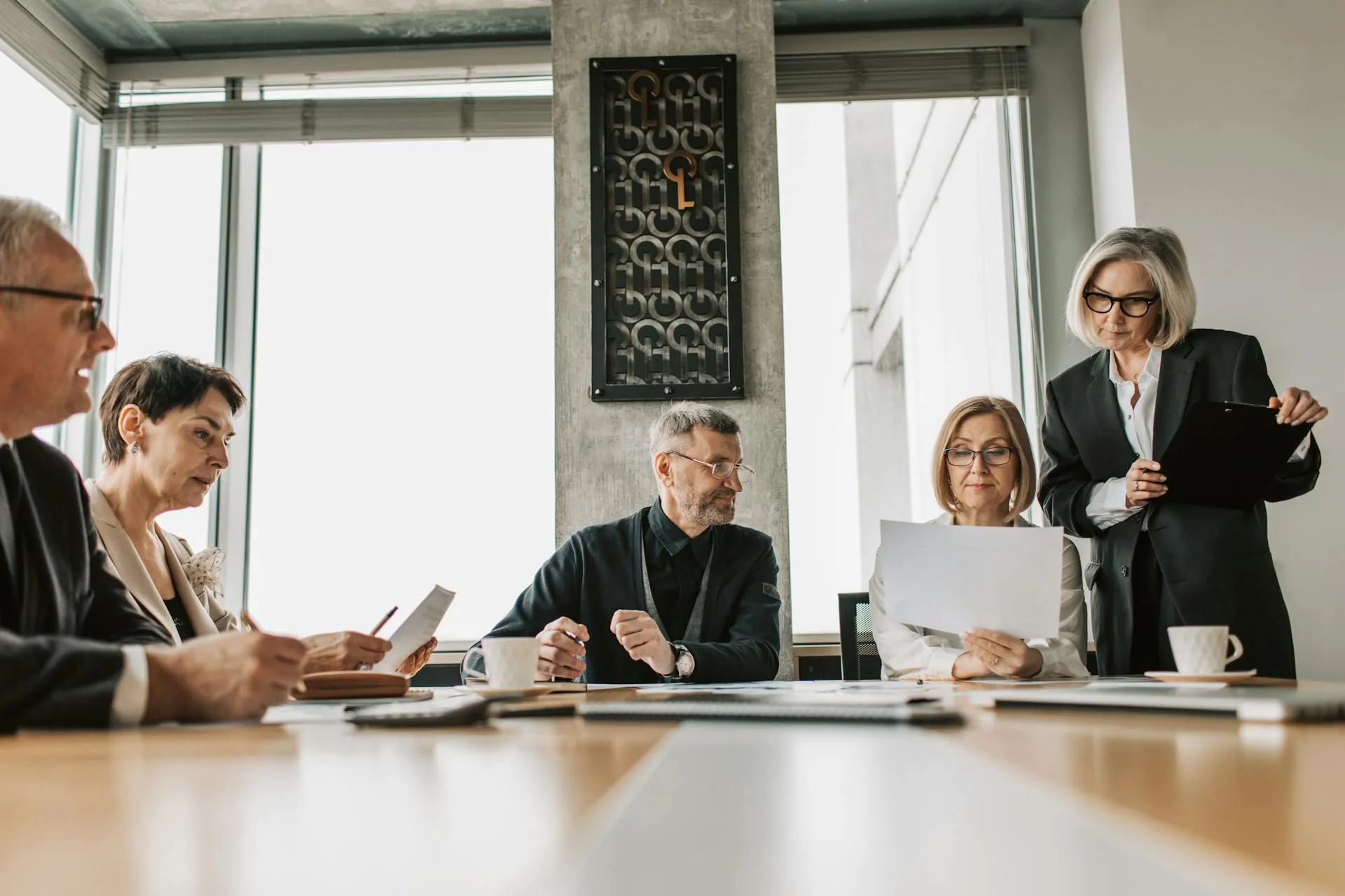 Business professionals in a collaborative discussion